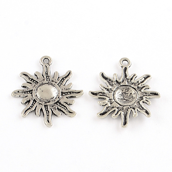 Tibetan Style Alloy Sun Pendants, Solar Eclipse Pendants, Lead Free & Cadmium Free, Antique Silver, 28.5x23x2mm, Hole: 2mm, about 320pcs/500g