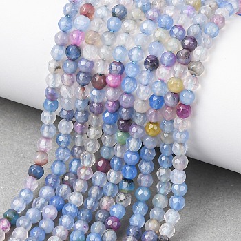 Natural Agate Bead Strands, Dyed, Faceted, Round, Light Steel Blue, 4mm, Hole: 0.8mm, about 90~92pcs/strand, 14 inch