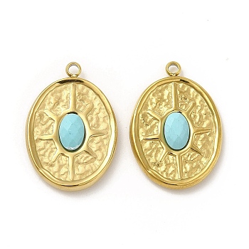 Natural Turquoise Pendants, Faceted Oval Charms, with Vacuum Plating Real 18K Gold Plated 201 Stainless Steel Findings, 20.5x14x3mm, Hole: 1.5mm