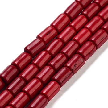 Synthetic Turquoise Beads Strands, Dyed, Column, Red, 6x4mm, Hole: 1mm, about 64pcs/strand, 15.5 inch