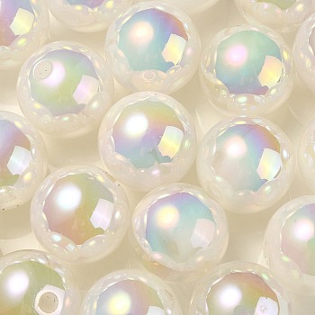 UV Plating Rainbow Iridescent Acrylic Beads, Round, Snow, 15.5x15mm, Hole: 2.7mm