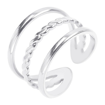 Fashionable Titanium Steel Three Layers Open Cuff Rings for Men and Women, Stainless Steel Color