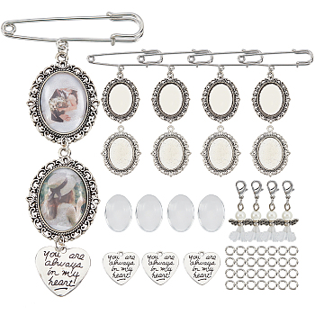 DIY Wedding Boutonniere Angel Photo Charm Brooch Pin Making Kit, Including Alloy Pendant Cabochon Settings, Glass Cabochons, Angel Acrylic Pendants, Iron Brooch Pin Findings, Antique Silver & Stainless Steel Color, 100pcs/box