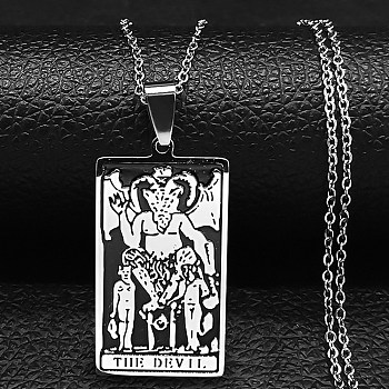 304 Stainless Steel Enamel Pendant Necklace, The Devil Tarot, Stainless Steel Color, 19.33 inch(49.1cm)