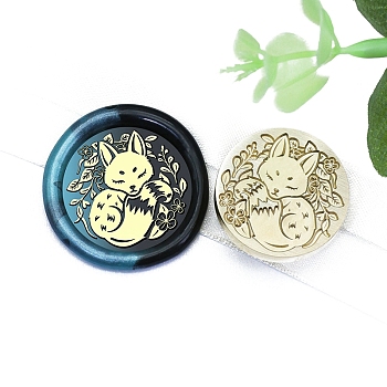Golden Tone Wax Seal Brass Stamp Head, for Invitations, Envelopes, Gift Packing, Fox, 25x25mm