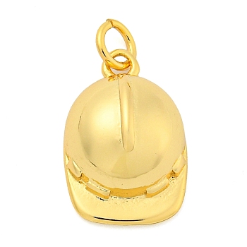 Rack Plating Brass Pendants, with Jump Ring, Lead Free & Cadmium Free, Long-Lasting Plated, Safety Helmet Charm, Real 18K Gold Plated, 17.5x11.5x7mm, Hole: 3mm