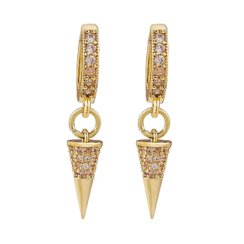 Clear Cubic Zirconia Cone Drop Huggie Hoop Earrings, Brass Jewelry for Women, Golden, 31mm, Pin: 0.9mm