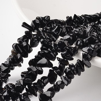 Nuggets Black Glass Bead Strands, Black, 4~6x8~12x2~4mm, Hole: 1mm, about 34.6 inch