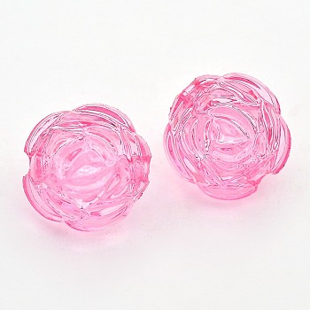 Transparent Acrylic Beads, Flower, Pink, 13.4mm in diameter, 11.3mm thick, hole: 2mm