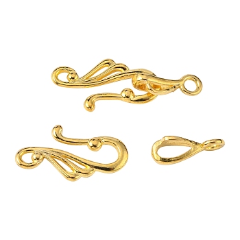 Tibetan Style Hook and Eye Clasps, Lead Free and Cadmium Free, about 12mm wide, 25mm long, Bar: 16mm long, hole: 3mm, LF1157Y, Gold Color