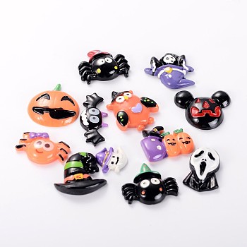 Mixed Halloween Theme Resin Cabochons, Mixed Color, 15~35x20~40x5~9mm