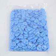 Lovely Heart Shaped Buttons, ABS Plastic Button, Cornflower Blue, about 14mm in diameter, hole: 1.5mm, about 400pcs/bag(NNA0VBT)