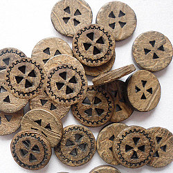 Carved Round 4-hole Basic Sewing Button, Coconut Button, BurlyWood, about 13mm in diameter, about 100pcs/bag(NNA0Z00)