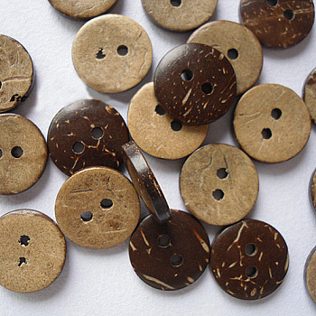2-Hole Buttons in Round Shape, Coconut Button, BurlyWood, about 15mm in diameter, about 100pcs/bag