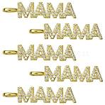 5Pcs Brass Micro Pave Clear Cubic Zirconia Pendants, Long-Lasting Plated, for Mother's Day, Word Mama Charms, Golden, 30x7x1.7mm, Hole: 4.5x3mm(ZIRC-SZ0005-26G)