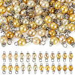 80Pcs 8 Colors Glass Pearl Round Connector Charms, with Alloy & 304 Stainless Steel Findings, Stainless Steel Color, Mixed Color, 14mm, Hole: 2.5mm, 10pcs/color(PALLOY-TA00262)