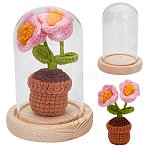 1 Set Glass Cloche Bell Jar Terrarium with 1Pc Handmade Knitting Crochet Artificial Lily of the Valley Potted, for Home Table Car Decor, Pink, 41x44x120mm(DJEW-WR0001-01B)