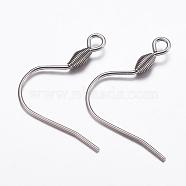 304 Stainless Steel Earring Hooks, with Horizontal Loop, Stainless Steel Color, 21x20x3mm, Hole: 2mm, 19 Gauge, Pin: 0.9mm(STAS-K146-034-20x21mm)