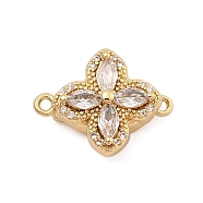 Brass Micro Pave Clear Cubic Zirconia Box Clasps, Flower, Real 18K Gold Plated, 14x17.5x7.5mm, Hole: 1.2mm(KK-C075-22G)