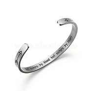 Stainless Steel Cuff Bangle for Women, Arrow with Word Pattern, Stainless Steel Color, Inner Diameter: 2-1/2 inch(6.4cm)(CR8784-5)
