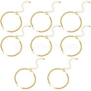 8Pcs Half Finished Brass Round Beaded Bracelets, with Lobster Claw Clasps, Chain Extender, Jump Rings, for Connector Bracelets Making, Golden, 6-1/8 inch(15.5cm)(AJEW-NB0003-64)