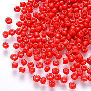 8/0 Baking Paint Glass Round Seed Beads, Red, 3~3.5x2mm, Hole: 1~1.2mm, about 10000pcs/pound(SEED-S036-01B-15)