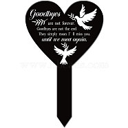 Acrylic Garden Stake, Ground Insert Decor, for Yard, Lawn, Garden Decoration, Heart with Memorial Words, Pigeon, 258x158mm(AJEW-WH0365-010)