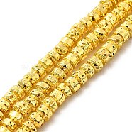 Electroplated Natural Lava Rock Beads Strands, Rondelle, Golden Plated, 3x4.5mm, Hole: 1mm, about 127~128pcs/strand, 15.75~15.94 inch(40~40.5cm)(G-G984-14G)