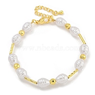 Rack Plating Brass and ABS Imitation Pearl Bracelets, Cadmium Free & Lead Free, Long-Lasting Plated, Rice, Real 18K Gold Plated, 7-1/4 inch(18.5cm)(BJEW-B106-13G)