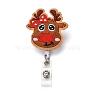 Christmas Reindeer/Stag/Deer Felt & ABS Plastic Badge Reel, Retractable Badge Holder, with Iron Alligator Clip, Platinum, Chocolate, 10.5cm, Deer: 66x55x24mm(AJEW-I053-03)