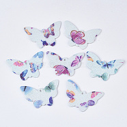 PU Leather Pendants, with Double Sided Glitter Powder, Butterfly, Light Cyan, 32.5x48x1.5~2mm, Hole: 2.5mm(FIND-R072-09-A06)