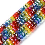 Electroplate & Gradient Color Glass Beads Strands, Flat Round, Faceted, Mixed Color, 7x4.5mm, Hole: 1.6mm, about 63pcs/strand, 11.61''(29.5cm)(X-LAMP-M023-01)