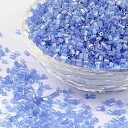 11/0 Two Cut Glass Seed Beads, Hexagon, Trans.Colours Rainbow, Blue, Size: about 2.2mm in diameter, about 37500pcs/Pound(CSDB166)