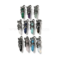 Natural & Synthetic Mixed Stone Pointed Big Pendants, Faceted Bullet Charms with Rack Plating Antique Silver Plated Alloy Gragon, Cadmium Free & Lead Free, Mixed Dyed and Undyed, 63~64x19~20x15.5mm, Hole: 7.5x6.5mm(G-D069-01AS)