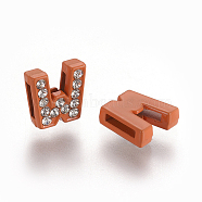 Rhinestone Slide Letter Charms, Alloy Letter Beads,  Letter W for DIY Bracelet Making, Orange, about 12mm wide, 12mm long, 4.5mm thick, hole: 7x1mm(X-ALRI-A116-W3)