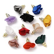 Polyester Pendant Decorations, with Acrylic Findings, Flower Charms, Mixed Color, 29~32x27~29x8mm, Hole: 2mm(FIND-M007-03)