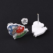 Acrylic Cartoon Mushroom Stud Earrings with Platic Pins for Women, Royal Blue, 13x14mm, Pin: 1mm(EJEW-F293-03C)