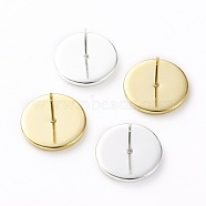 Brass Stud Earring Settings, Long-Lasting Plated, Flat Round, Mixed Color, 14mm, Pin: 0.7mm, Tray: 12mm(KK-L205-13-C)