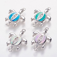 Brass Links connectors, with Synthetic Opal and Cubic Zirconia, Sea Turtle, Platinum, Mixed Color, 19.5x13.5x2.5mm, Hole: 1mm(KK-I613-15P)