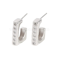 925 Sterling Silver Micro Pave Clear Cubic Zirconia Stud Earrings, Rectangle, Real Platinum Plated, 15x4mm(EJEW-U013-03P)