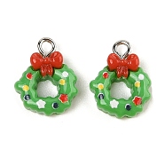 Christmas Theme Opaque Resin Pendants, with Platinum Iron Loop, Christmas Wreath, 14x13x6mm, Hole: 2mm(RESI-S08-02O)