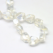 Electroplate Glass Beads Strands, AB Color Plated, Trapezoid, White, 15.5x12~12.5x8.5~9mm, Hole: 1.5mm, about 40pcs/strand, 23.2 inch(X-EGLA-Q066-06)