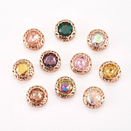 Sew on Rhinestone, Glass Rhinestone, with Brass Findings, Garments Accessories, Faceted, Flat Round, Light Gold, Mixed Color, 12x6mm, Hole: 2mm(RGLA-P029-M-10mm)