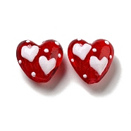 Handmade Lampwork Beads, Heart, Red, 19~20.5x20~20.5x11.5~13.5mm, Hole: 2.5mm(LAMP-E025-01F)