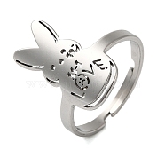 Non-Tarnish 304 Stainless Steel Adjustable Rings for Women, Rabbit with Word Love, Stainless Steel Color, Inner Diameter: 18mm(RJEW-F163-01P)