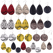 DIY Earring Making, with PU Leather Pendants, Brass Earring Hooks and Iron Jump Rings, teardrop, and Flat Round with Snakeskin Pattern, Mixed Color, 40~57.5x1.5mm, Hole: 2mm(DIY-SC0008-60P)