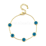 Ion Plating(IP) 304 Stainless Steel Chains Anklet, Resin Evil Eye Charms Anklet, Golden, Dodger Blue, 6-3/4 inch(17cm)(AJEW-H148-11G-01)