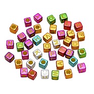 Plating Acrylic Beads, Cube with Initial Letter, Mixed Color, Random Mixed Letters, 6x6x6mm, Hole: 3.5mm, 550pcs/86g(MACR-SZ0001-05A)