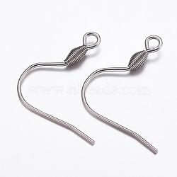 Tarnish Resistant 304 Stainless Steel Earring Hooks, with Horizontal Loop, Stainless Steel Color, 21x20x3mm, Hole: 2mm, 19 Gauge, Pin: 0.9mm(STAS-K146-034-20x21mm)