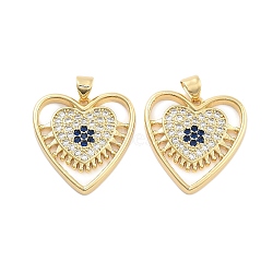 Brass Pave Cubic Zirconia Pendants, Golden, Heart, 23x22x2mm, Hole: 5mm(KK-U009-04B-G)